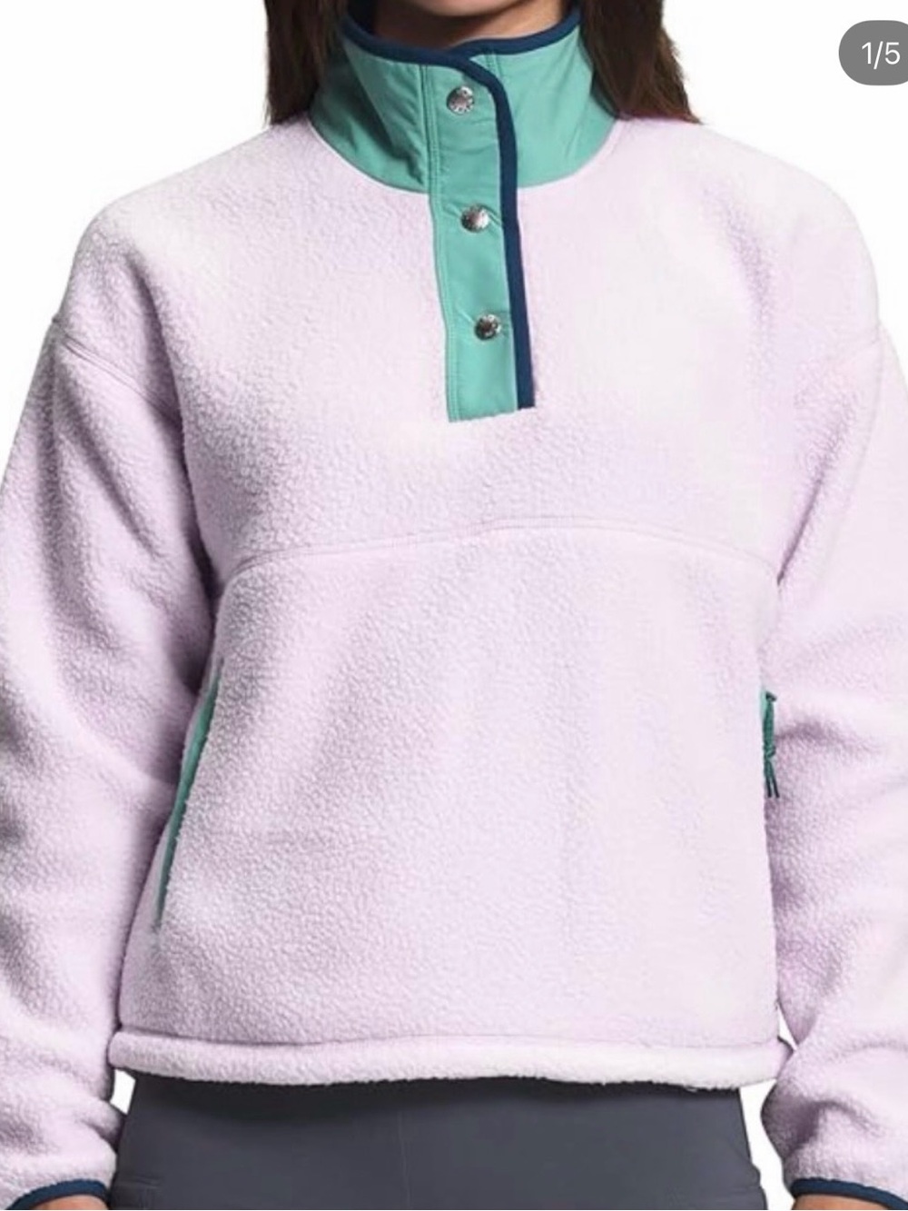 The North Face Lavender Plush Snap Pullover with Mint Trim